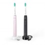 Philips | Sonicare Szczoteczka Elektryczna HX3675/15 do mycia zębów, Czarna/Różowa - 2 szczoteczki, technologia soniczna, ładowa - 2